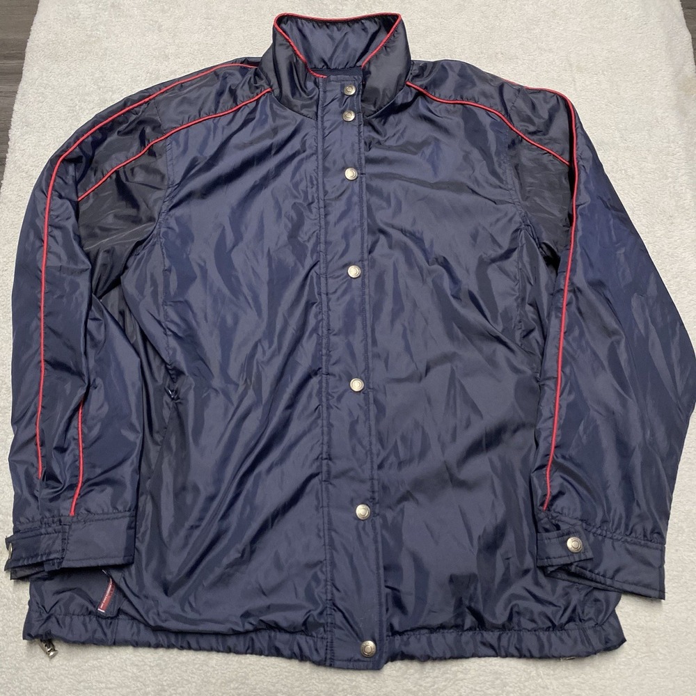 Vintage Ralph Lauren Jacket Womens Medium Navy Blue Snap Button Windbreaker 90s - Picture 1 of 10